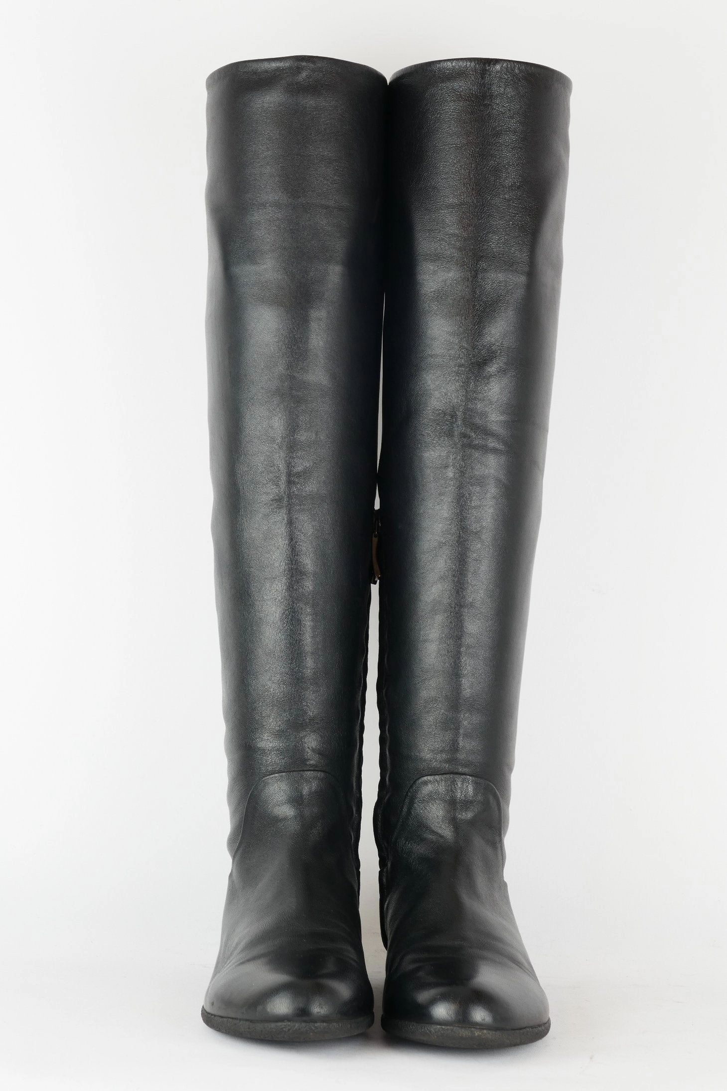 Hohe Stiefel Leder schwarz 6 Loch Stiefel