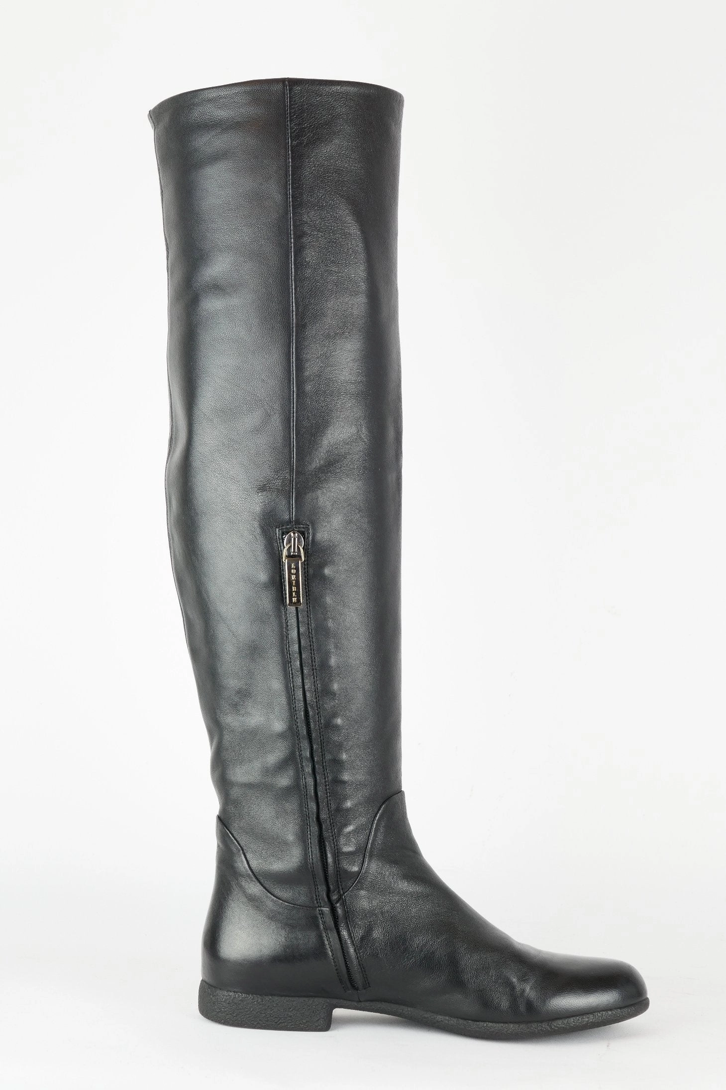 Hohe Stiefel Leder schwarz Krempel Stiefel