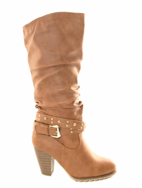 Damen Stiefel Winterstiefel warm gefttert Camel # 032 Stiefel Mit Klobiger Sohle