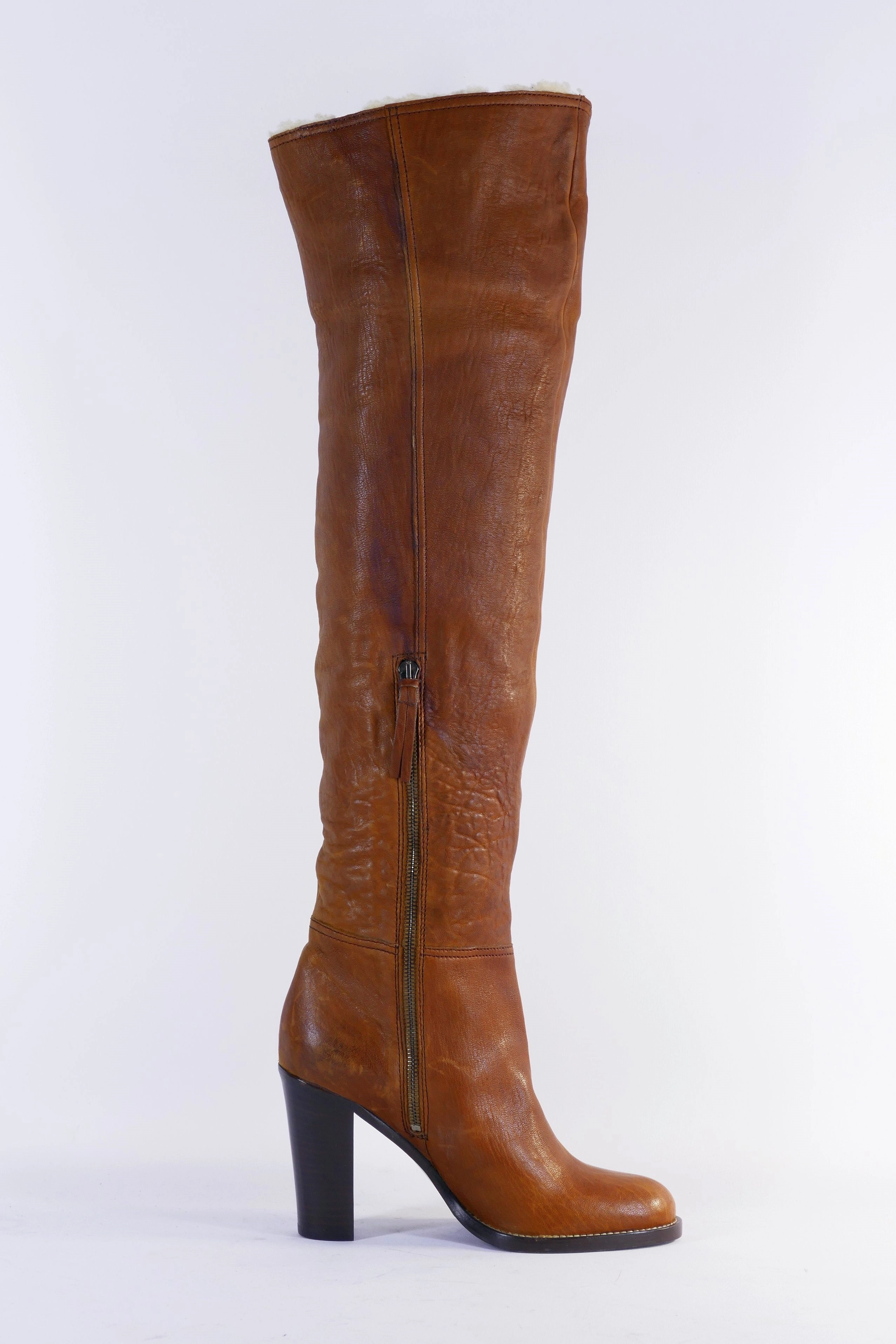 Hohe Stiefel Leder cognac Geschnürte Stiefel