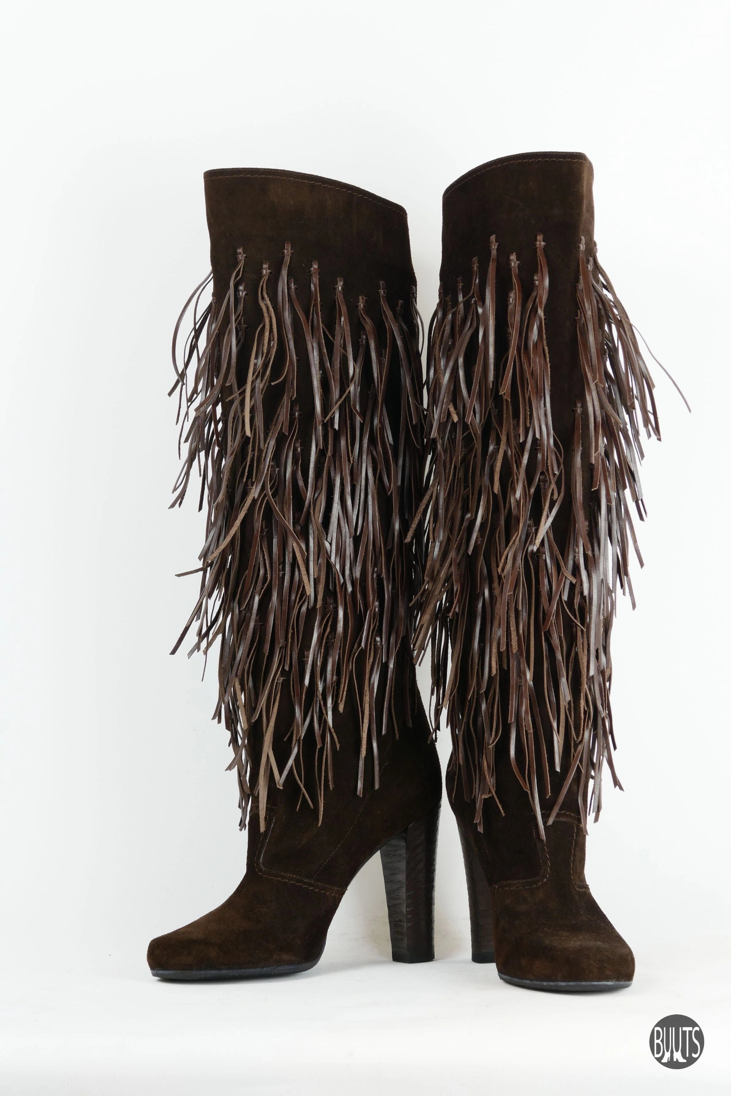 Stiefel Wildleder dunkelbraun Kleid Stiefel