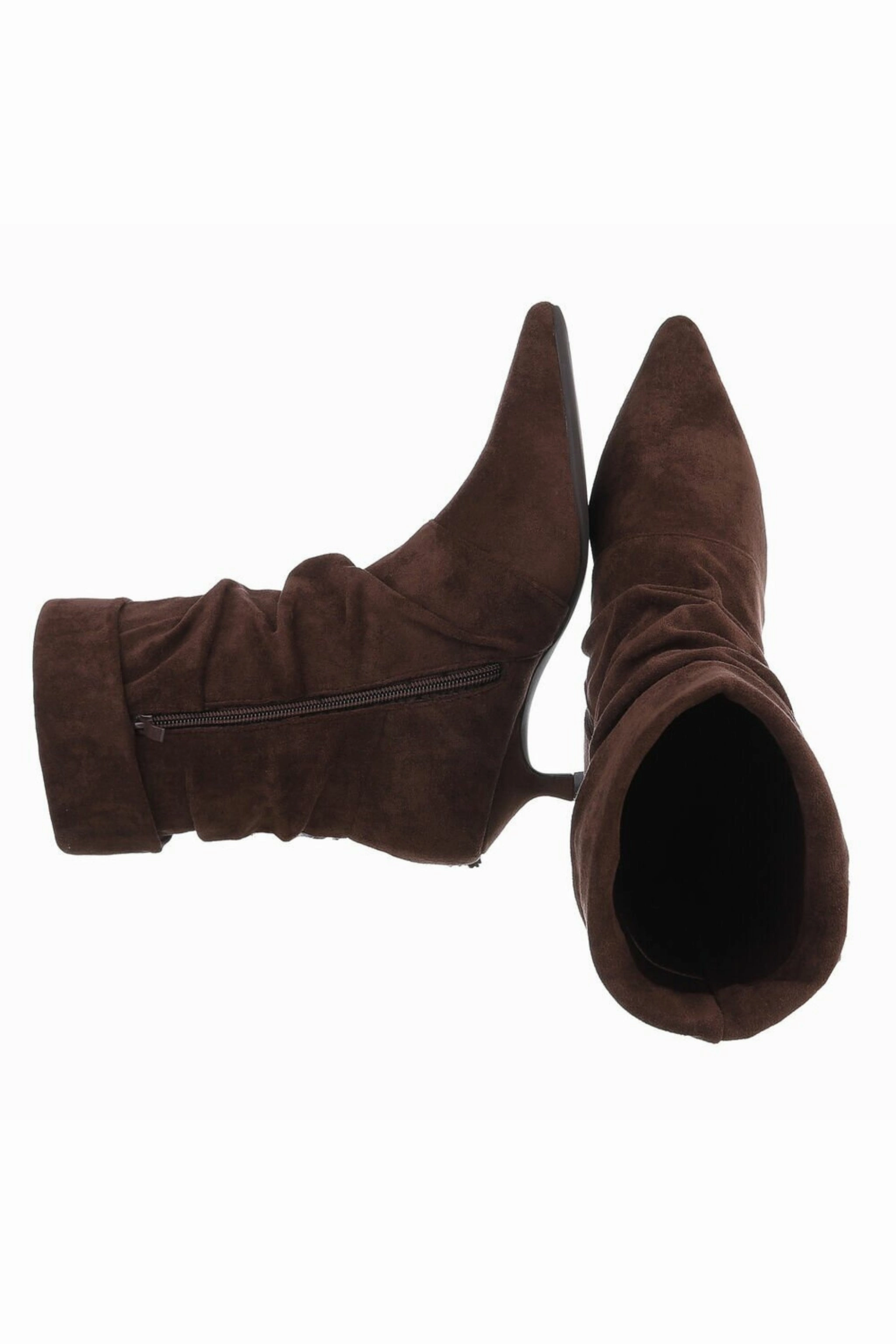 Absatzschuhe Stiefel Stiefelette in Wildlederoptik mit Fransen, braun