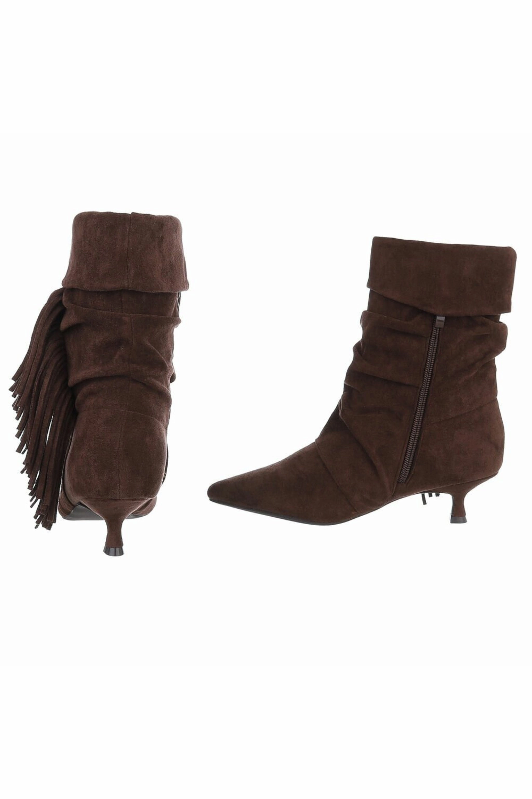 Stiefelette in Wildlederoptik mit Fransen, braun Stiefel Filzschaft