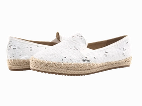 Laufschuhe Kayano 28 Damen Plateau Slipper Pailetten Espadrilles Spitzenstoff Slip On White # 163