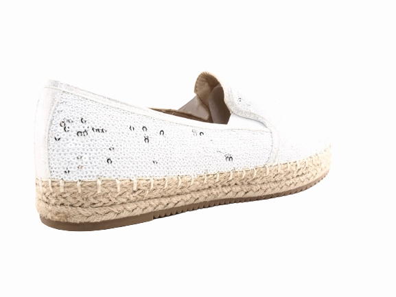 Laufschuhe Ride Damen Plateau Slipper Pailetten Espadrilles Spitzenstoff Slip On White # 163