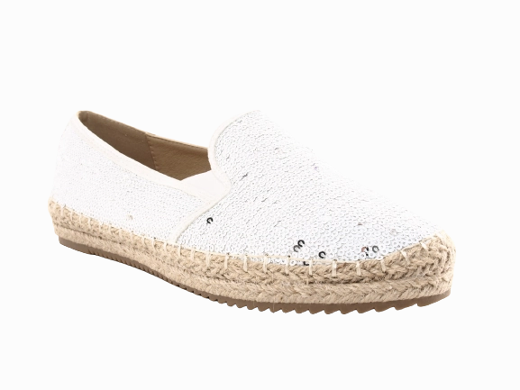 Laufschuhe Nitro Damen Plateau Slipper Pailetten Espadrilles Spitzenstoff Slip On White # 163
