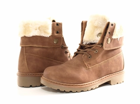 Damen Stiefeletten Biker Boots Outdoor Winterboots warm gefttert Camel # 9120 Sicherheitsschuhe Für Besucher