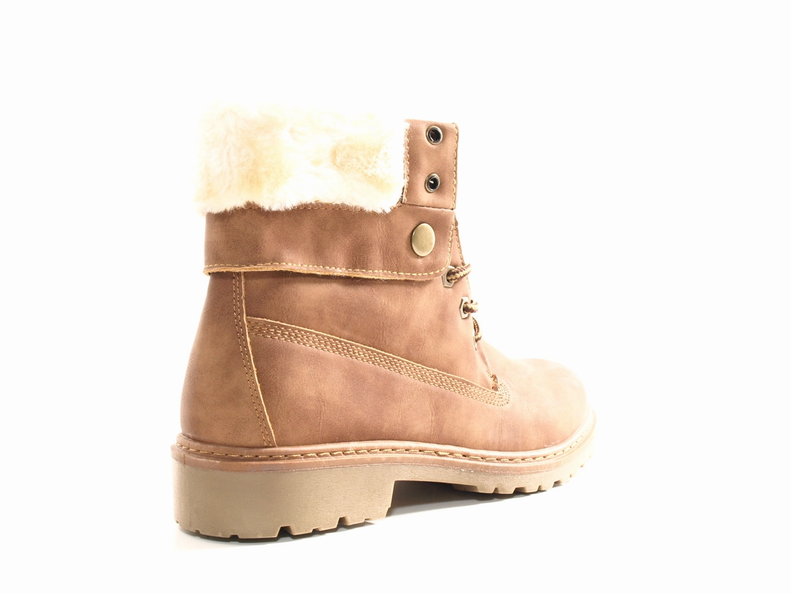 Damen Stiefeletten Biker Boots Outdoor Winterboots warm gefttert Camel # 9120 Sicherheitsschuhe Breiten Fuß