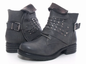 Damen Stiefeletten Boots Outdoor Winterboots warm gefttert Grey # 3061 Sicherheitsschuhe Zimmerei