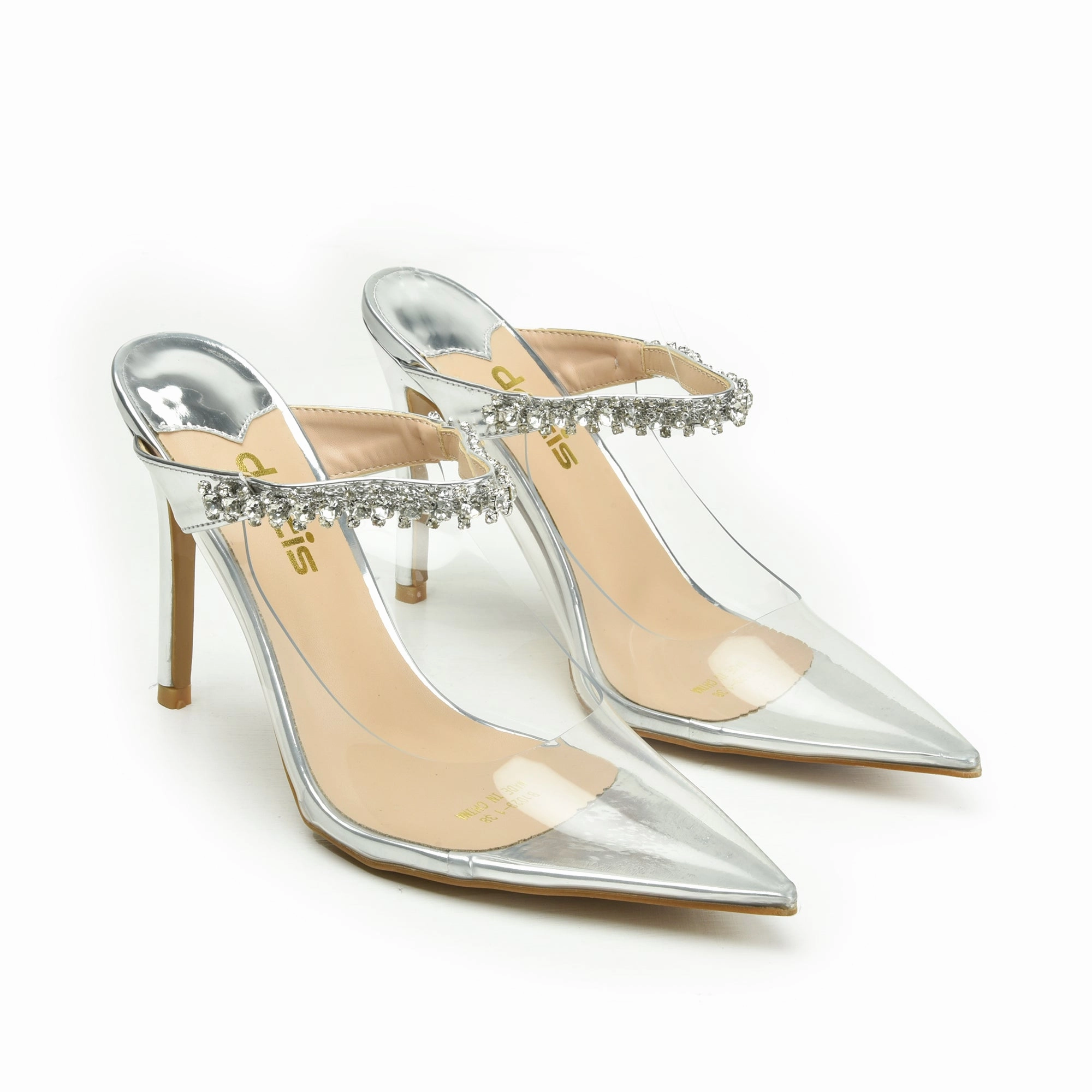 Stunning Silver Transparent High Heel Mules | 436N-S Luxury High Heels