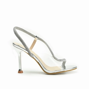High Heels Forced Stylish Silver High Heel Sandals with Clear Strap | 264G-S