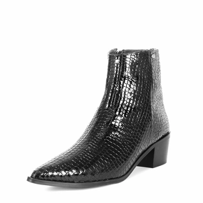 Spitze Stiefelette mit Blockabsatz (Modell 880) Reptilprint schwarz Best Ankle Boots 2023