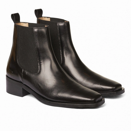 Angulus - Minimalistic Square Boots Black Grain Leather Chelsea Boots