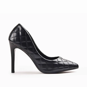 Stylish Black Quilted High Heel Pumps | 470M-C Under High Heels