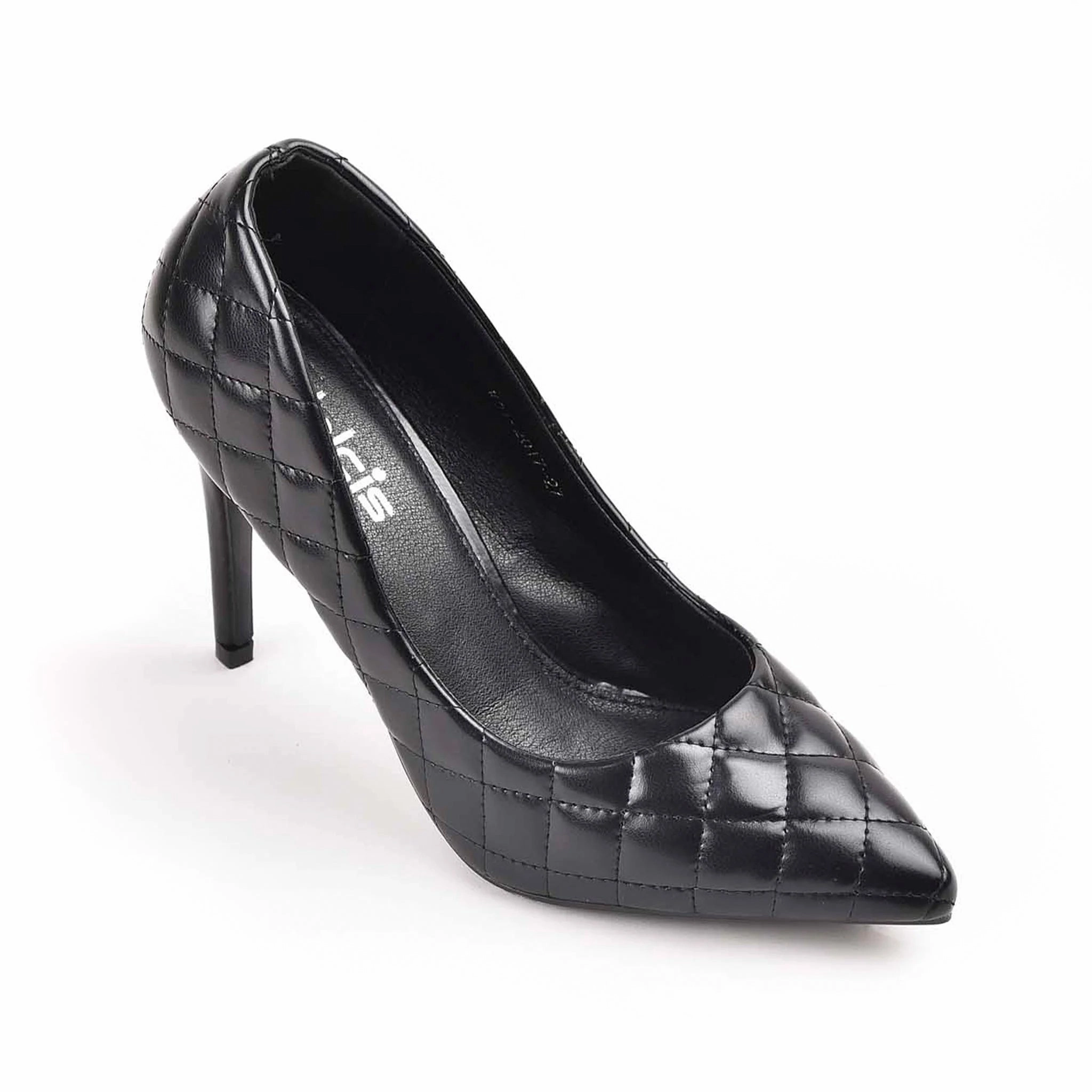 High Heels Dress Stylish Black Quilted High Heel Pumps | 470M-C