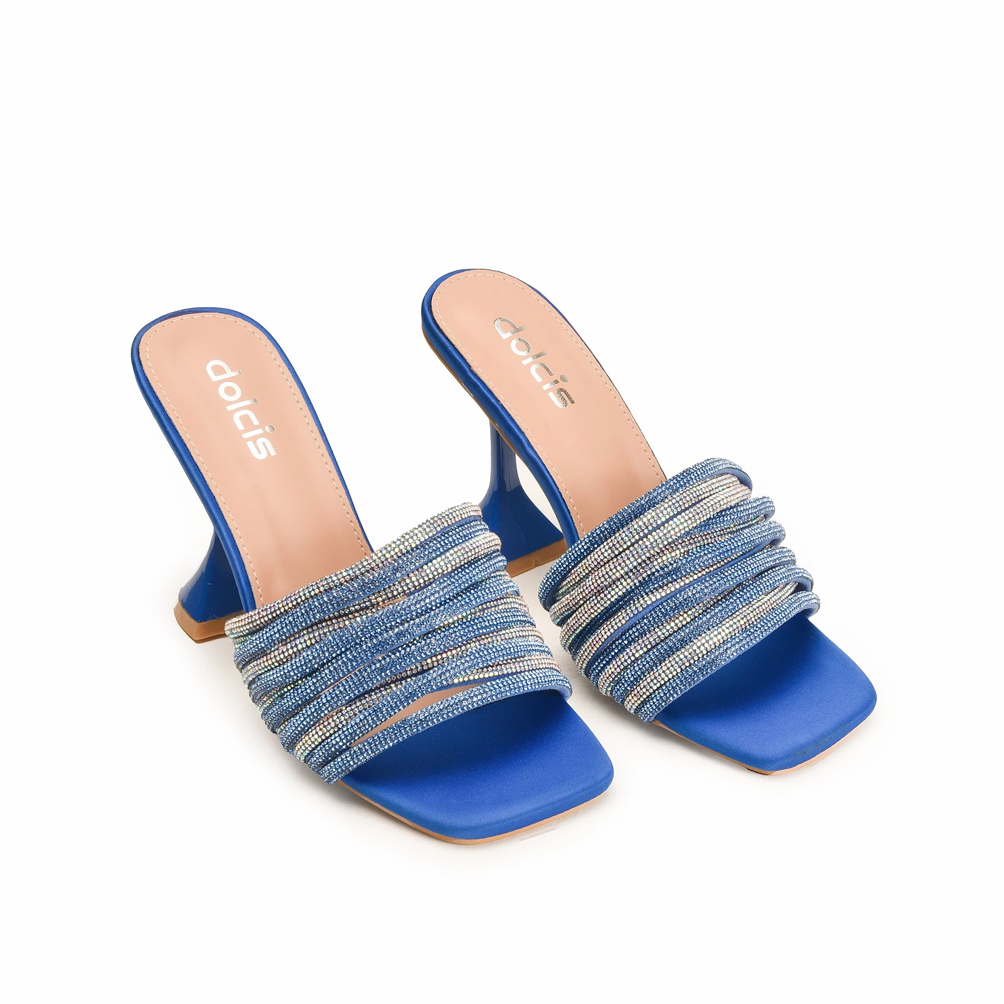 Stylish Blue Beaded High Heels | 577L-Q Vinyl High Heels