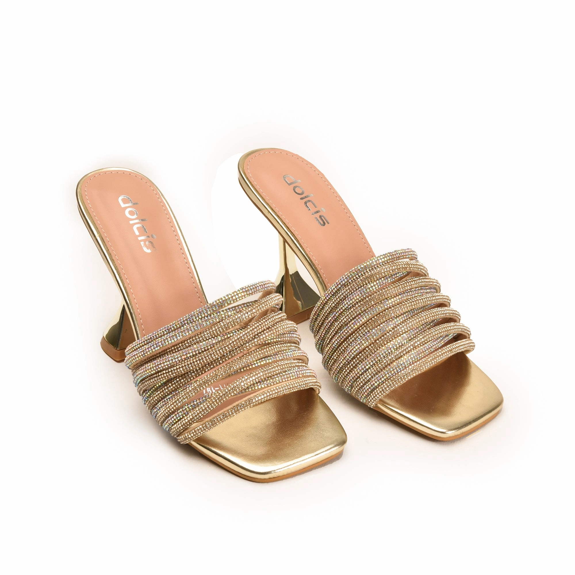 High Heels Shoes Online Stylish Gold Beaded High Heels | 577L-X