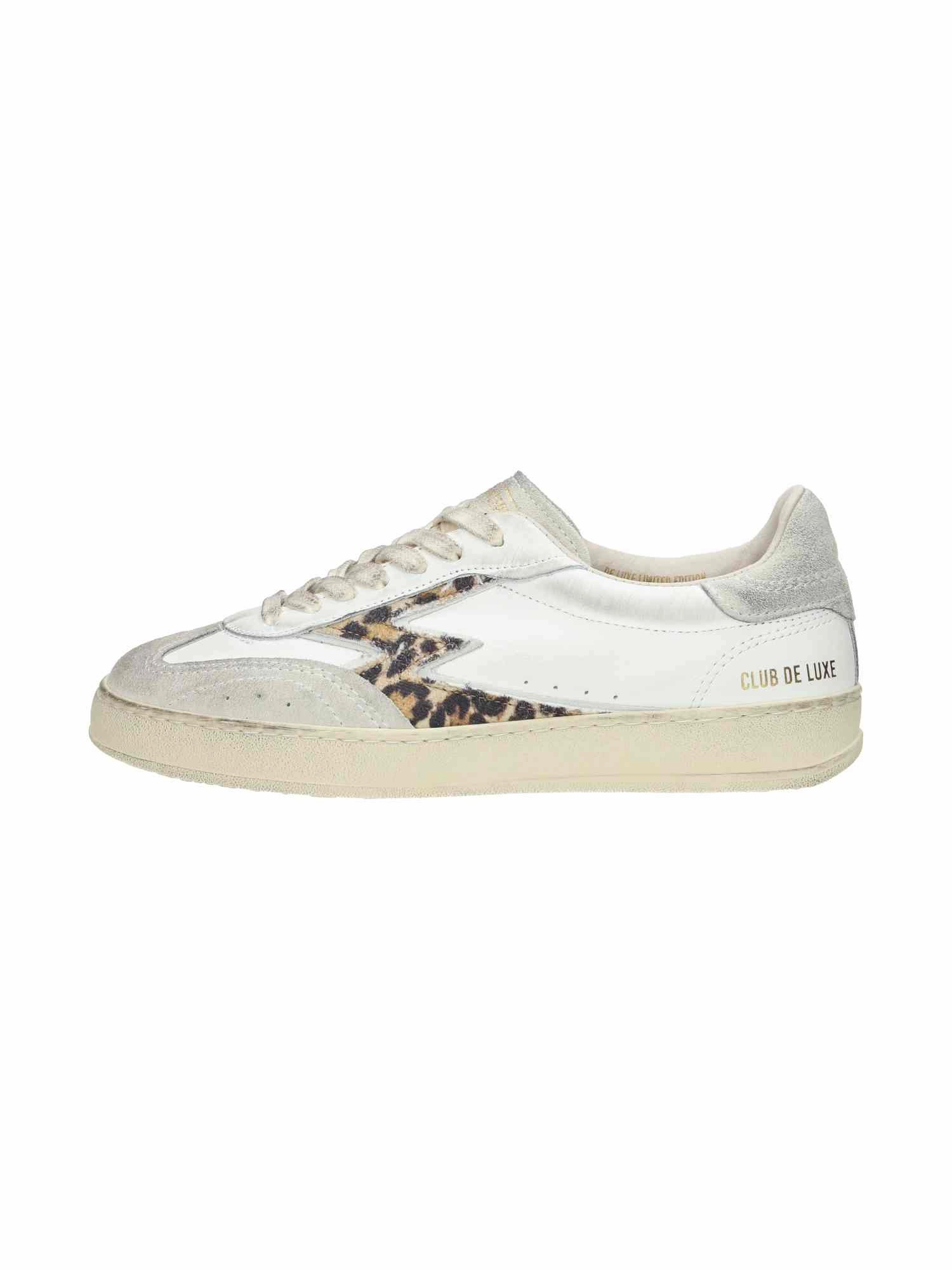 Club Deluxe Torn Canvas Leoprad Print M Logo White Brushed Schnürsenkel Sneaker Binden