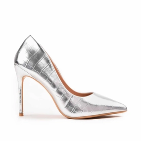 Stylish Silver Croc-Embossed High Heel Pumps | 472M-S High Heels D'orsay