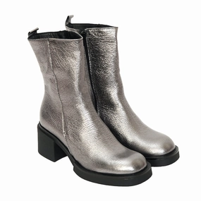 Prima Ballerina - Metallic Boots Fucile Flared Block Heel High Ankle Boots