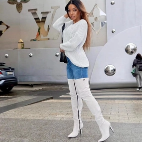 Super lange High Heel Overknee Stiefel (Modell 106) Veloursleder hellgrau Tozzi Stiefel