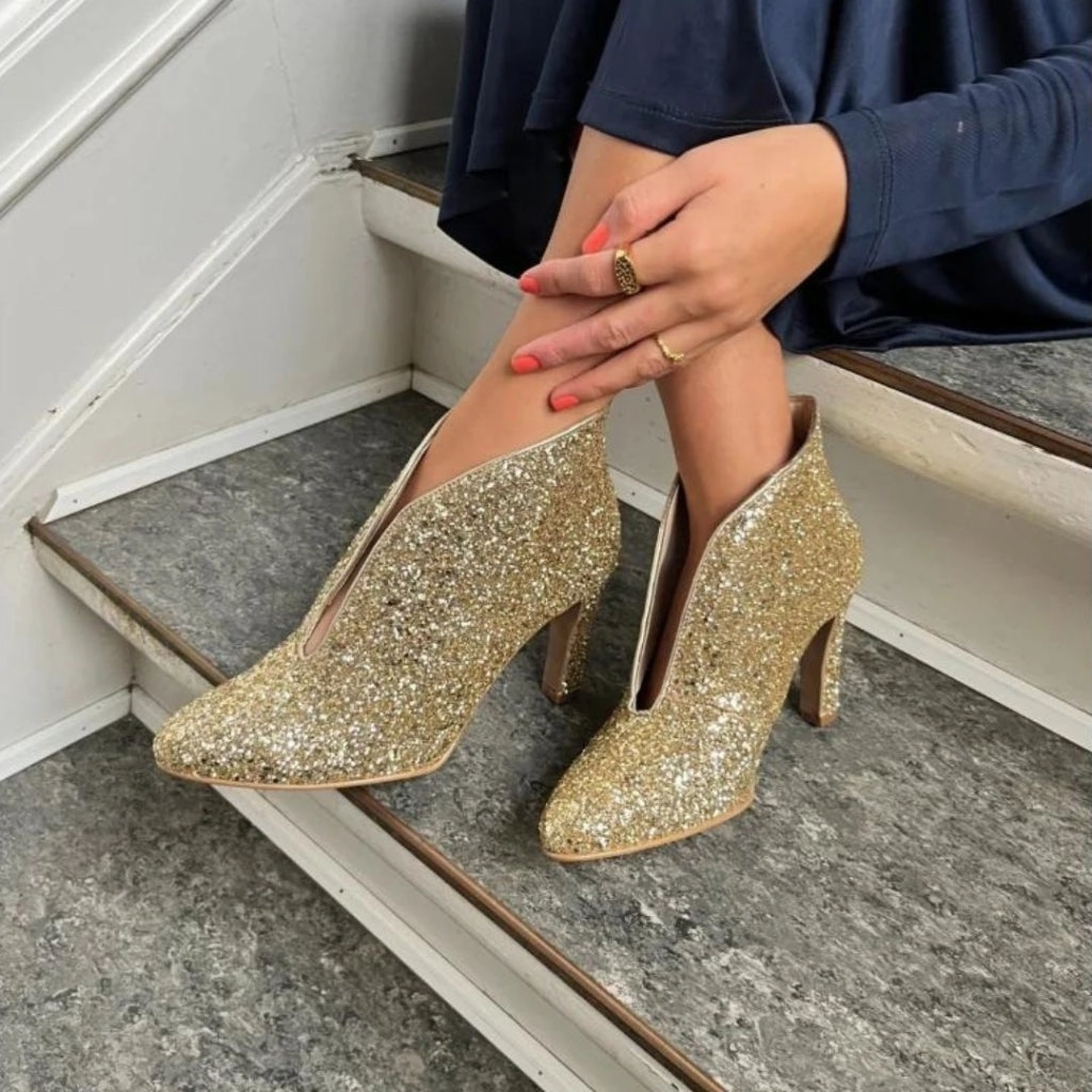 SUS GLITTER - GOLD GLITTER Ankle Boots 38 5 Cm Heel
