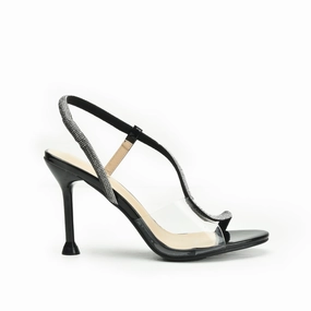 Stylish Black High Heel Sandals with Clear Strap | 264G-C Plateau High Heels Größe 42