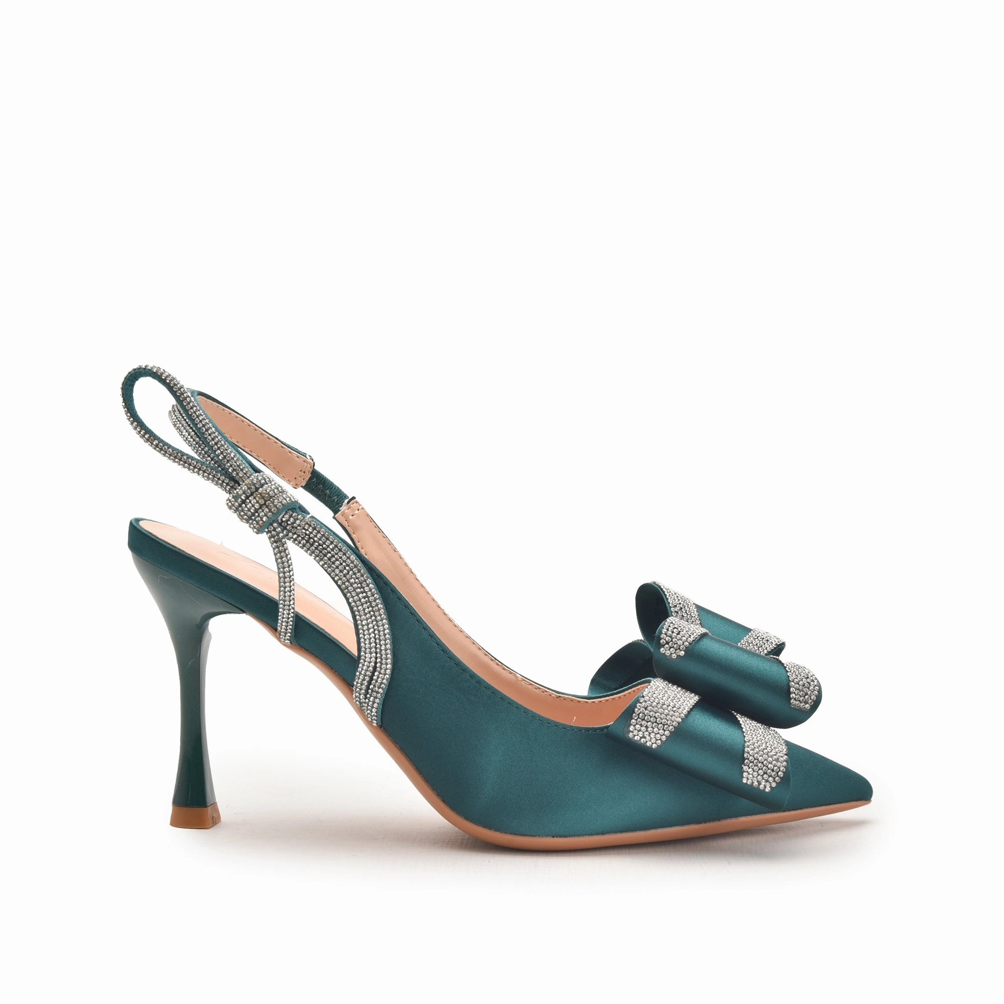 Teal Green High Heels with Bow and Crystal Straps | 486N-K High Heels Laufen Ohne Schmerzen