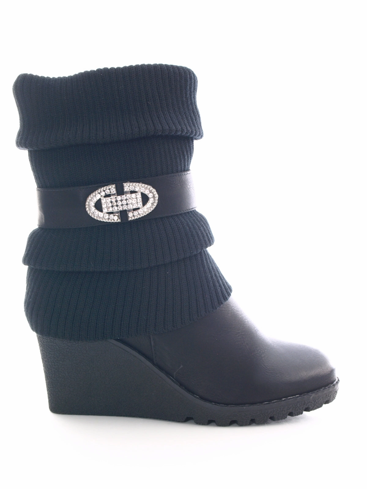 Lilly & Rose Stiefel Damen Keilabsatz Stulpen Look Stiefel warm gefttert Black # 027