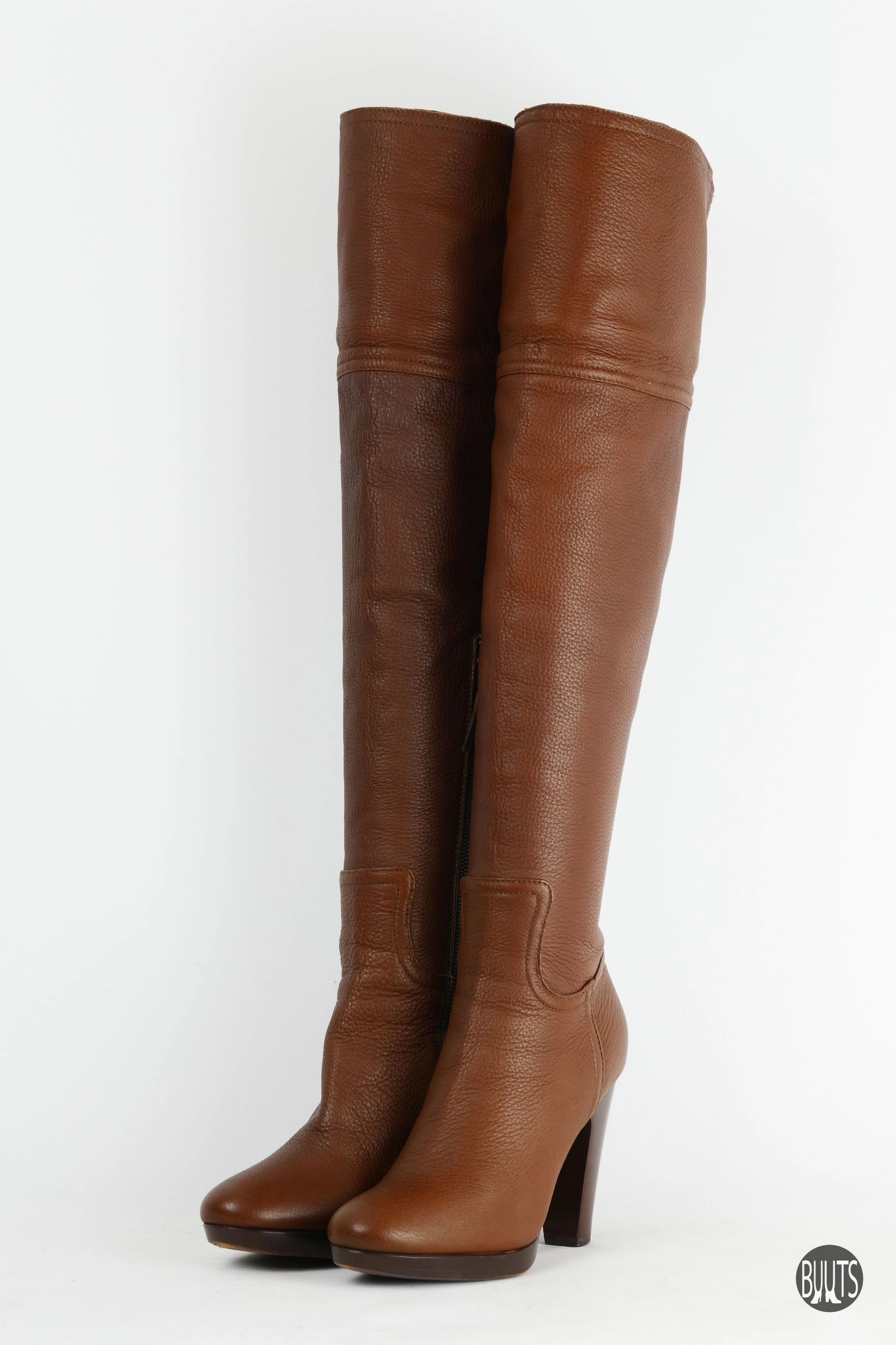 Pu Stiefel Hohe Stiefel Leder mittelbraun