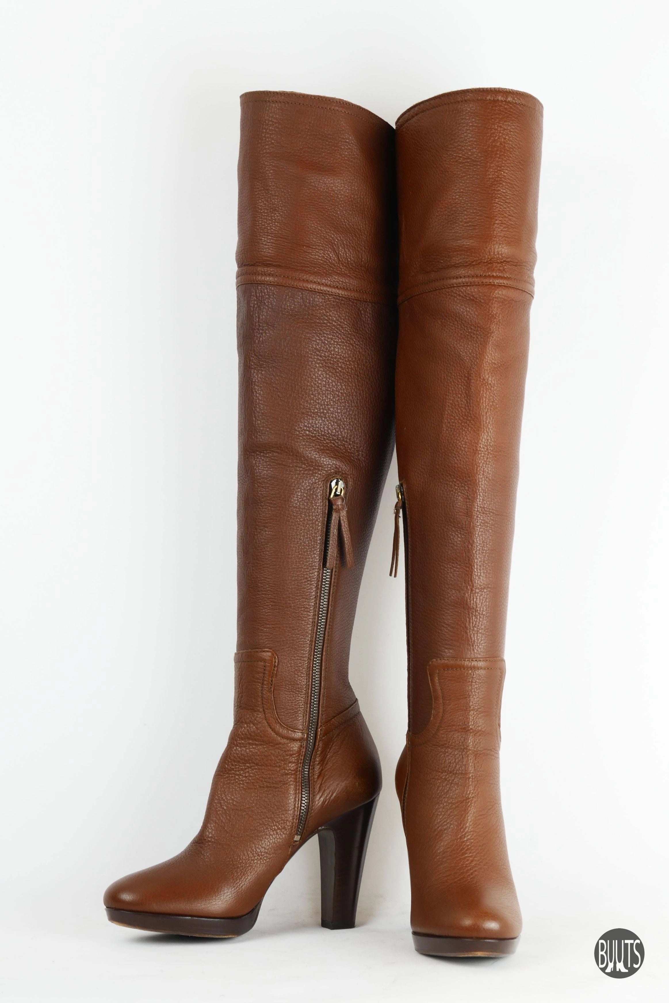 Hohe Stiefel Leder mittelbraun Högl Stiefel Gefüttert