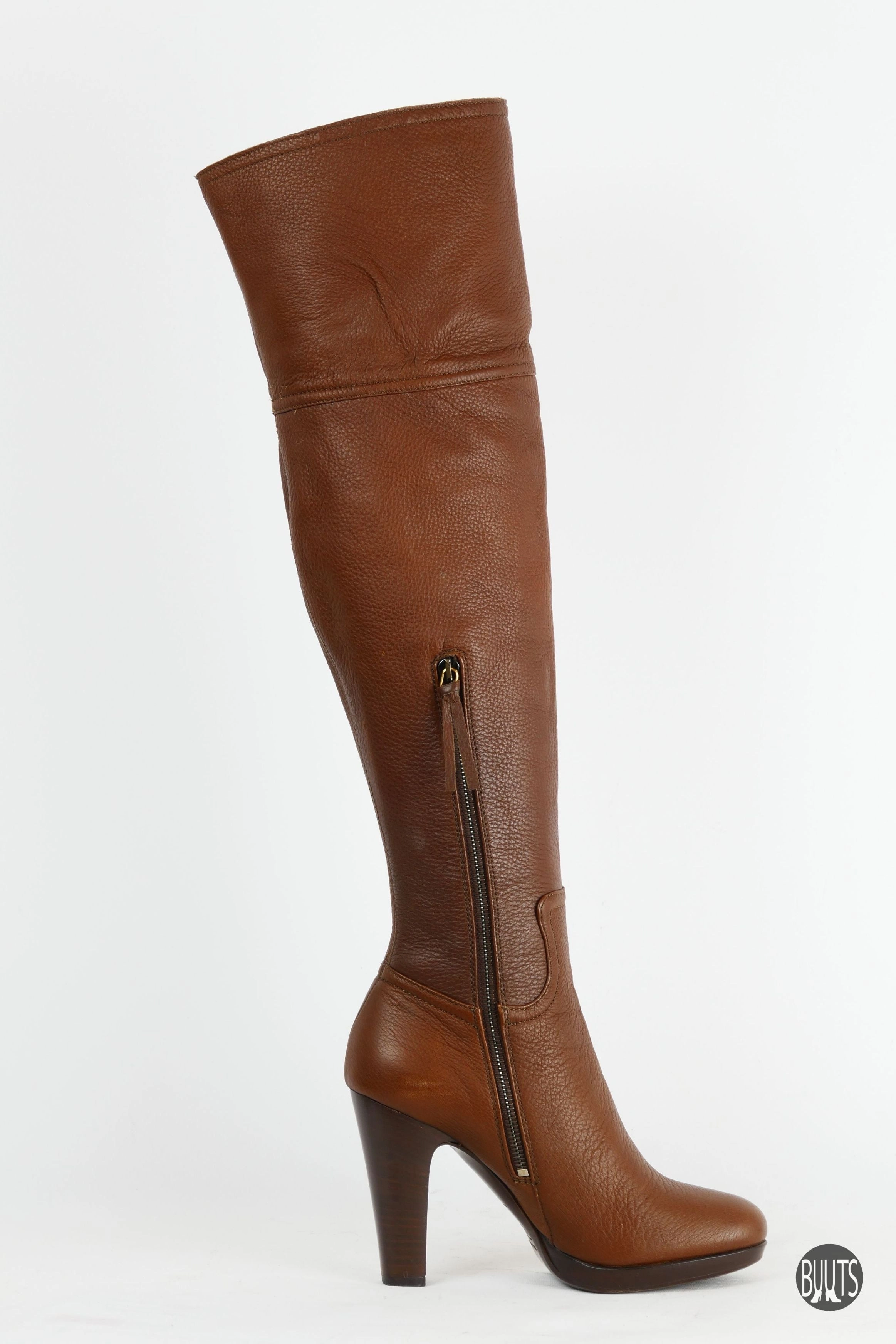 Hohe Stiefel Leder mittelbraun Stiefel Schafthöhe Messen