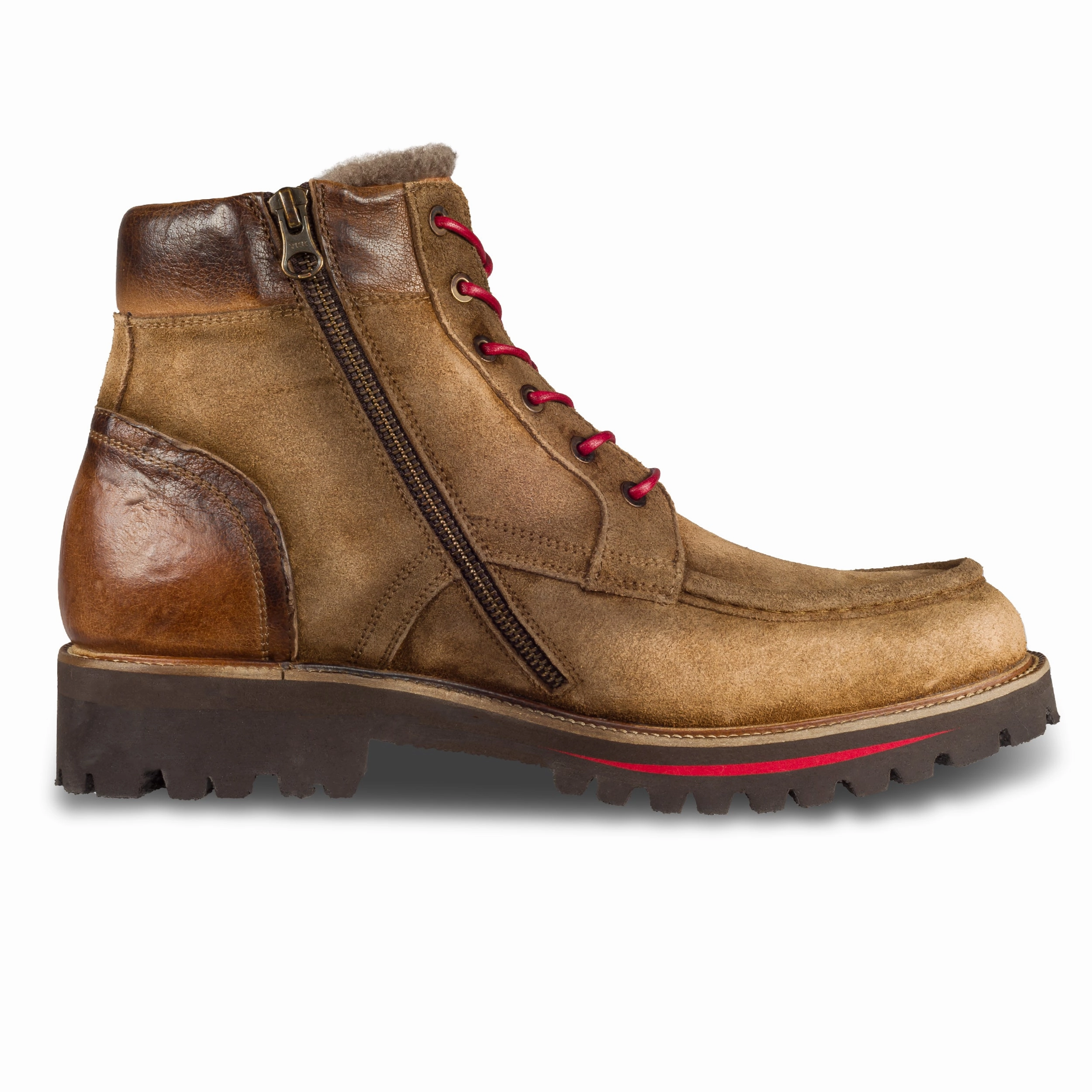 LORENZI Winterstiefelette Herren mit Lammfell & Reiverschlu, braun - Velourleder handgefertigt Ankle Boots Woolworths