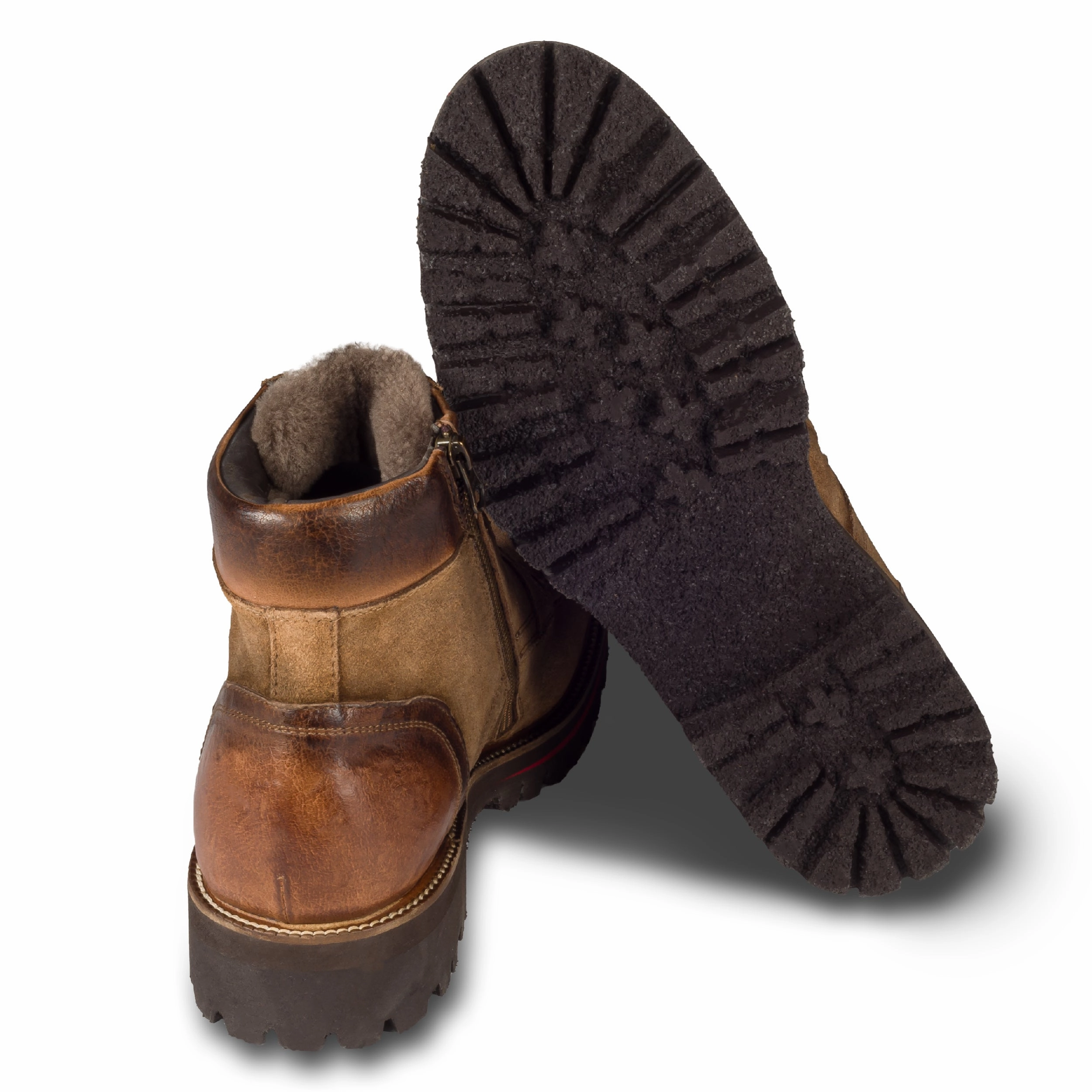 Pampa Ankle Boots LORENZI Winterstiefelette Herren mit Lammfell & Reiverschlu, braun - Velourleder handgefertigt