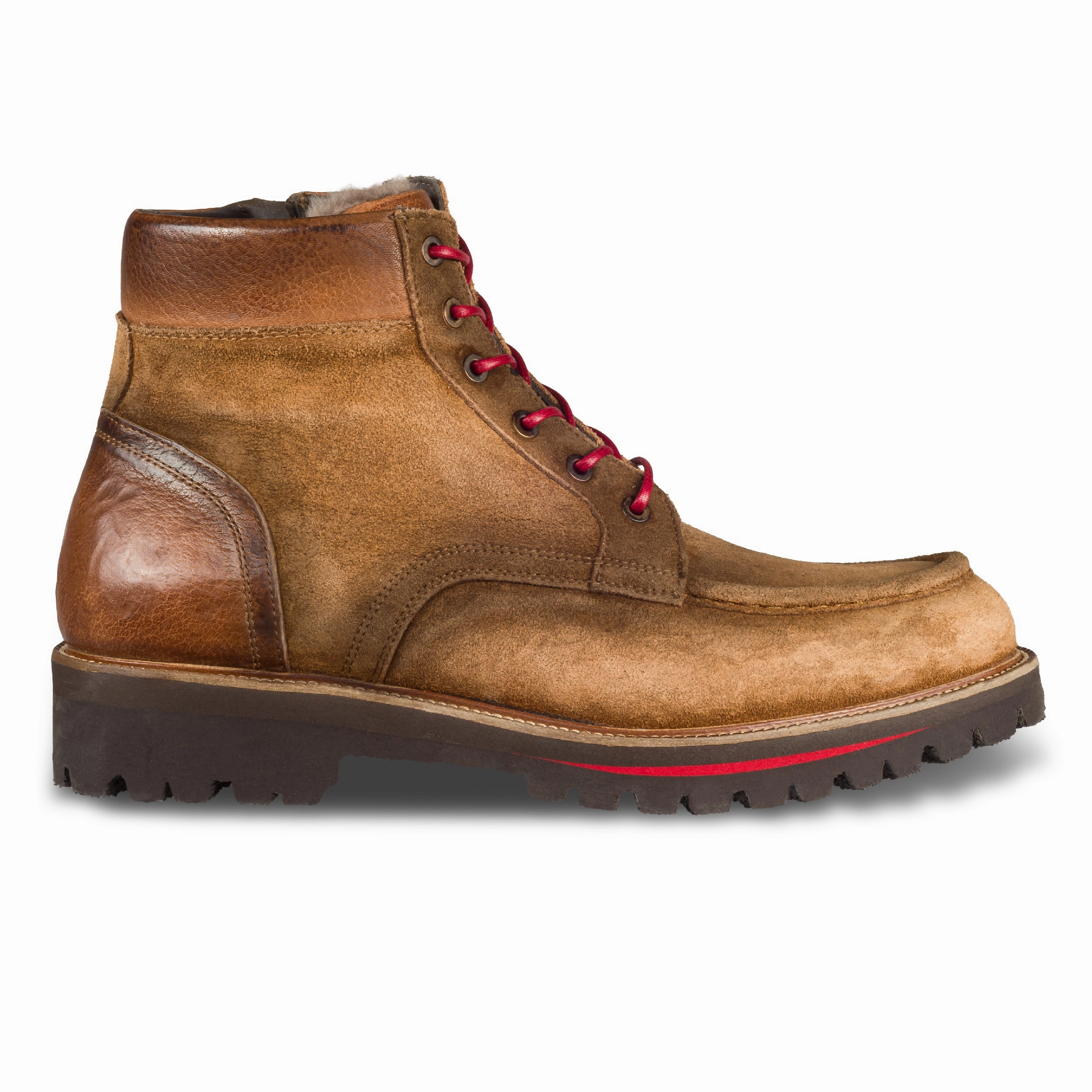 LORENZI Winterstiefelette Herren mit Lammfell & Reiverschlu, braun - Velourleder handgefertigt Wehrmacht Ankle Boots