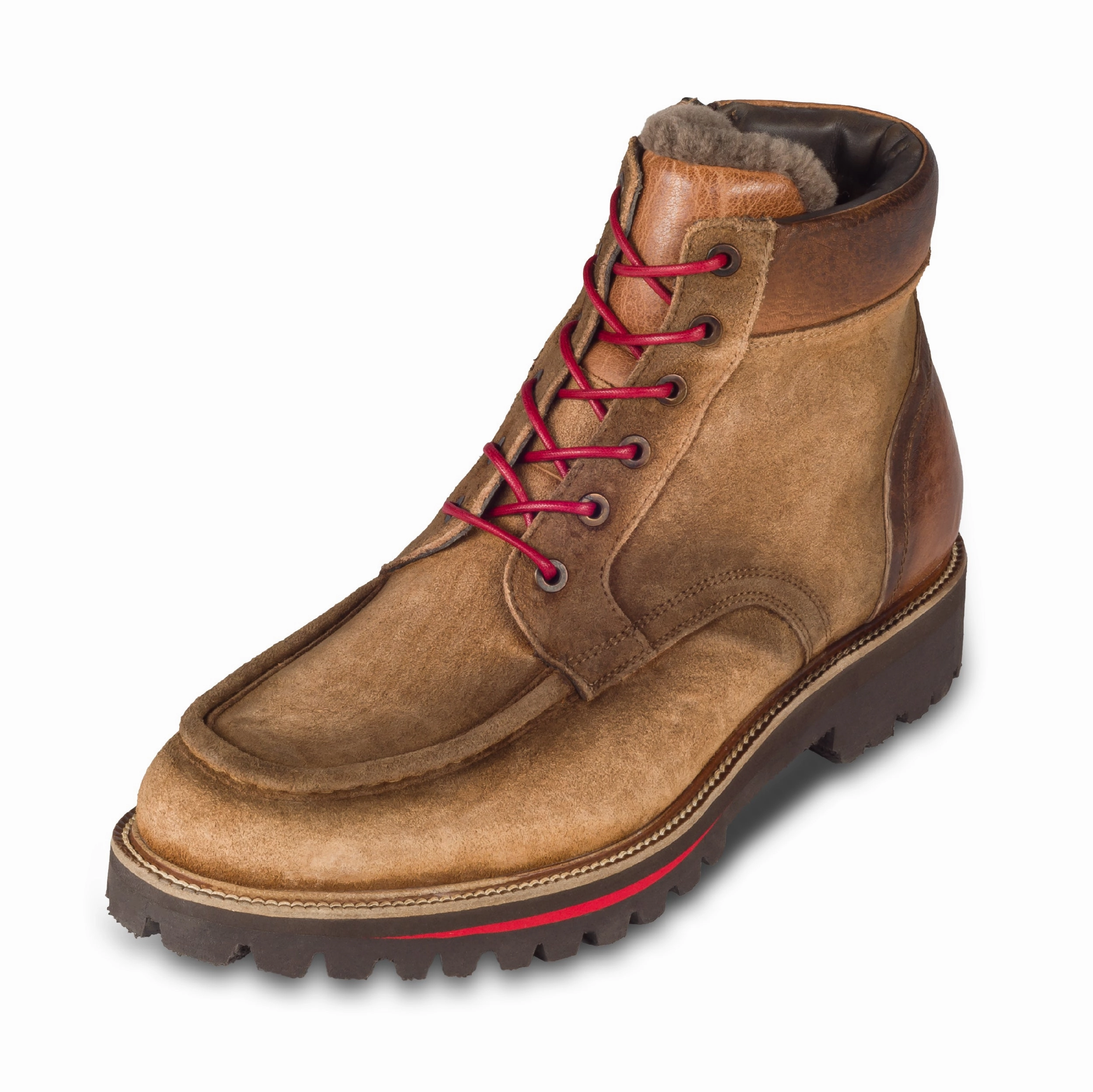 Ankle Boots V Cut LORENZI Winterstiefelette Herren mit Lammfell & Reiverschlu, braun - Velourleder handgefertigt