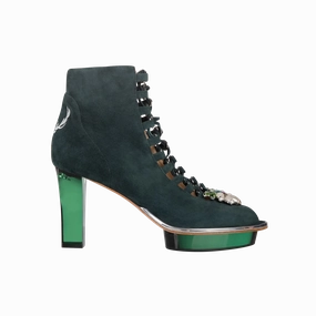 SMARAGDIS Peeptoes Stiefeletten Dirndlschuhe smaragdgrn Western Ankle Boots