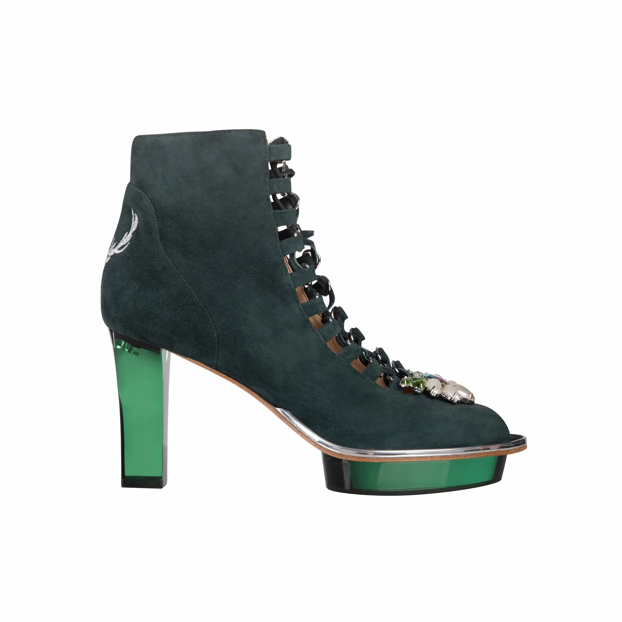 Spitze Ankle Boots SMARAGDIS Peeptoes Stiefeletten Dirndlschuhe smaragdgrn