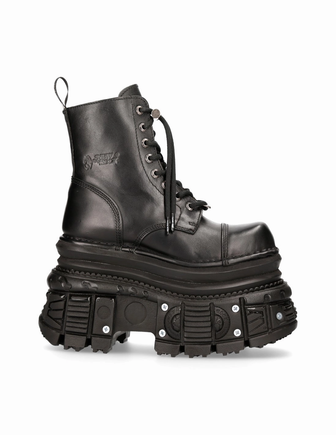 New Rock Shoes Boots Stiefel M-MILI083CCT-C4 Gothic Tank Collection Black Echtleder Lange Stiefel Mit Schnürung