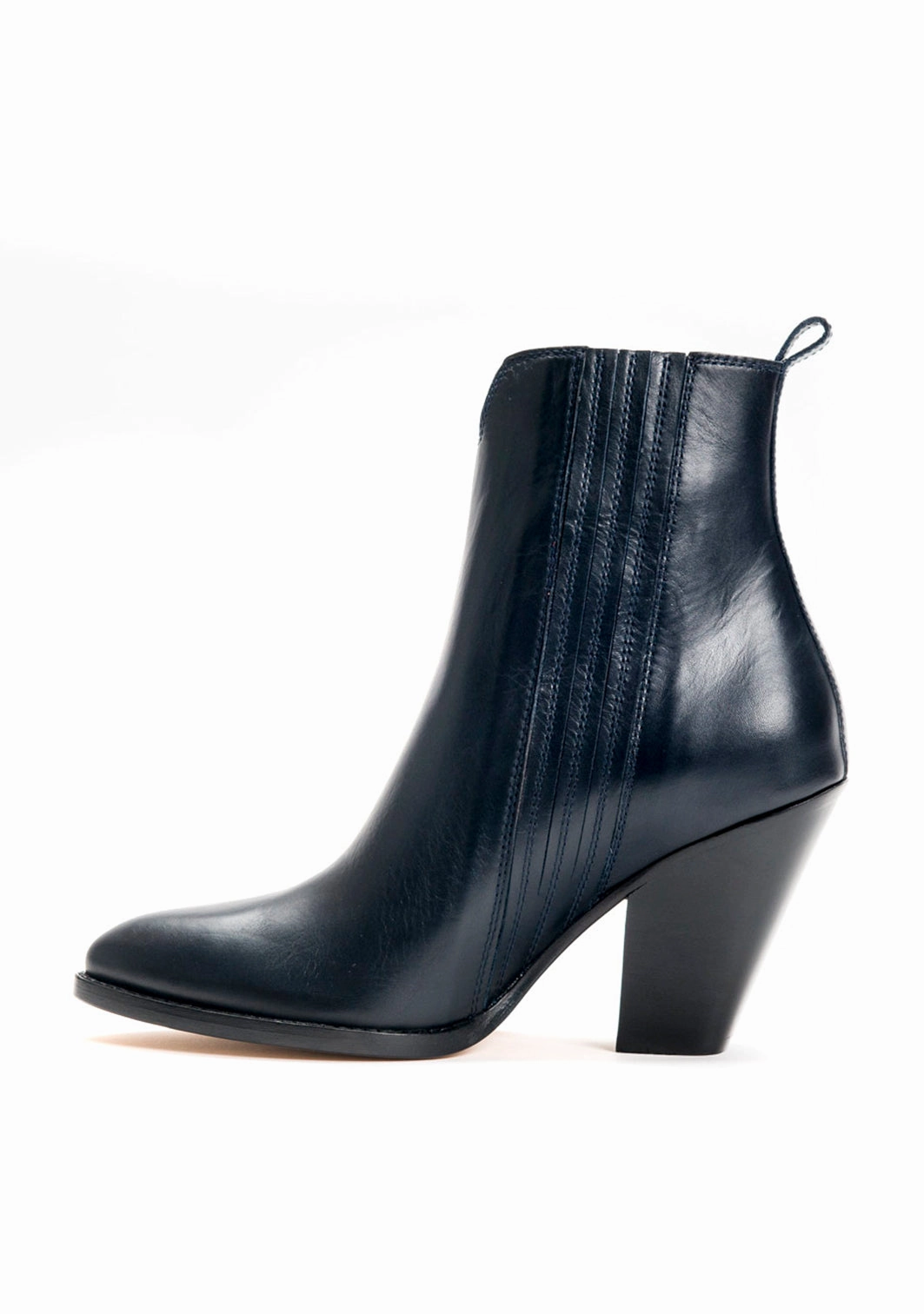 Flat Leather Ankle Boots With Buckled Straps Stiefelette aus mit Elastikeinsatz in Navy