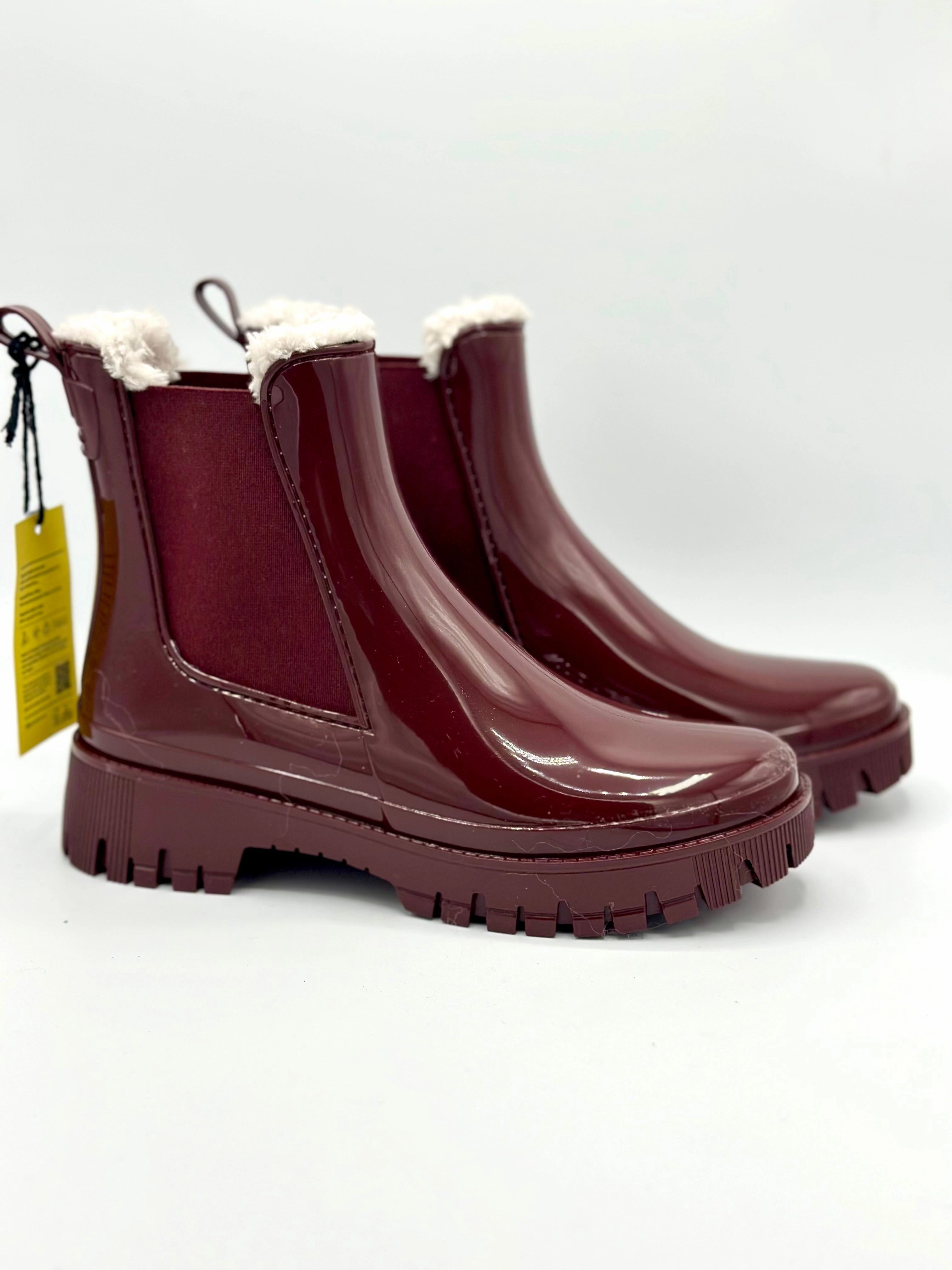 COLDEN VEGAN BOOT DARK BERRY WITH FUR LINING Ankle Boots Plateau Größe 4 5 Velour Leder