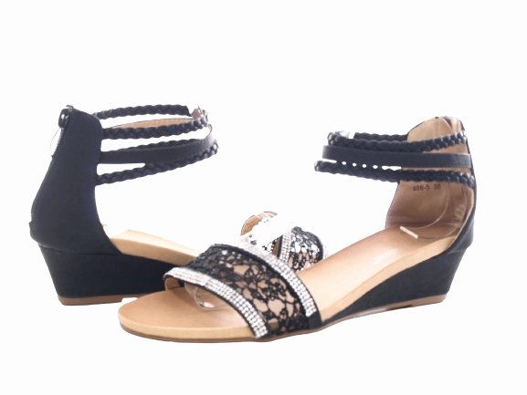 Flache Sandalen Gr 43 Damen Keilabsatz Sandalen Sommerschuhe Sandaletten Black # 886-5