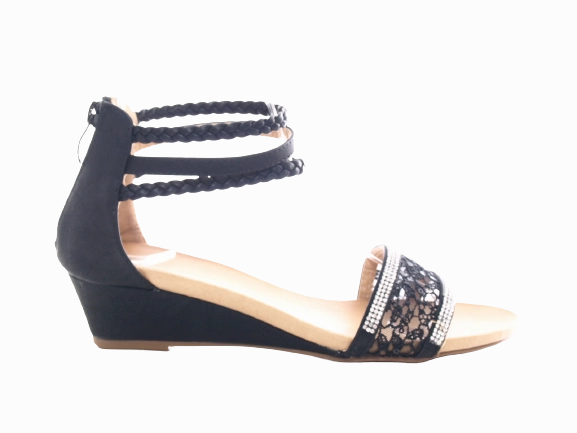 Damen Keilabsatz Sandalen Sommerschuhe Sandaletten Black # 886-5 Buffalo Sandalen