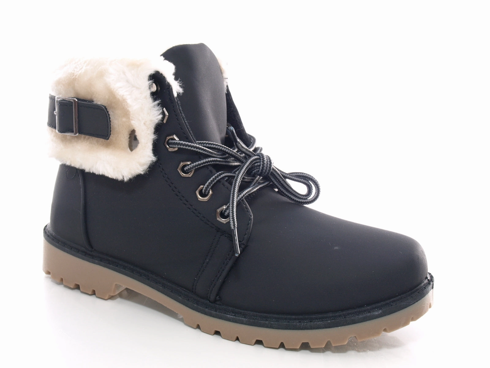 Ankle Boots Vorne Lang Hinten Kurz Reißverschluss Damen Stiefeletten Biker Boots Outdoor Winterboots warm gefttert Black # 39