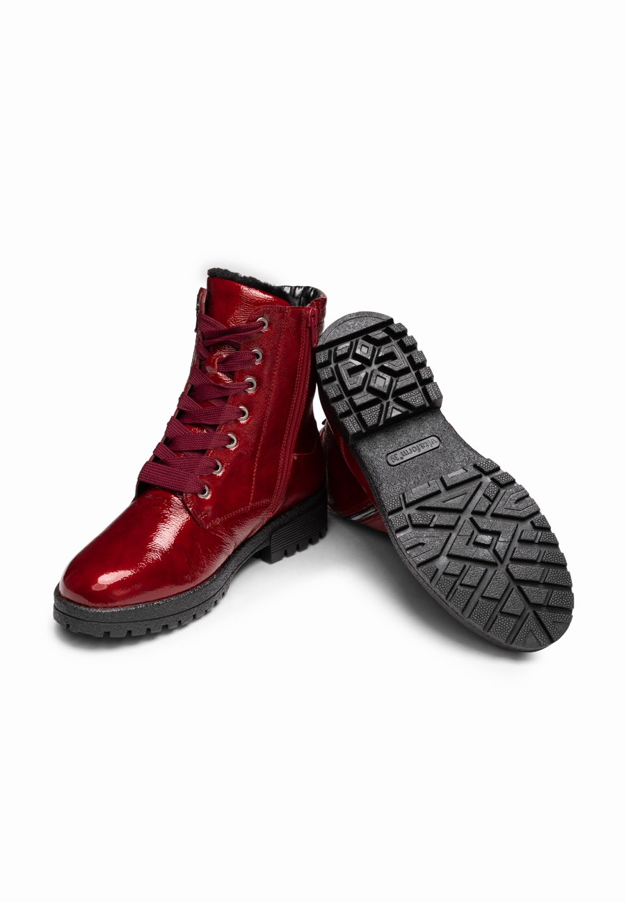 unbertreffliche Stiefelette Lackleder Ankle Boots Fersenreißverschluss