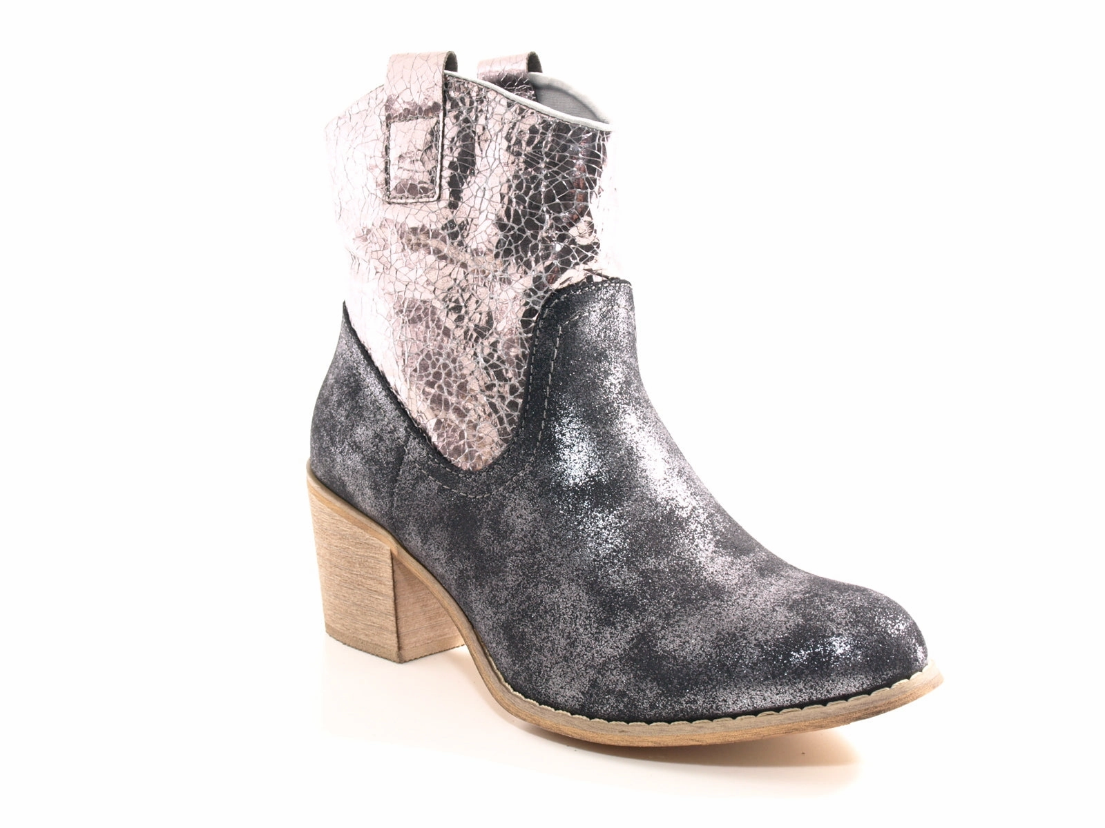 Damen Schlupf Stiefeletten Cowboy Look Boots Outdoor Black # 213 Laufschuhe Ferse Rutscht