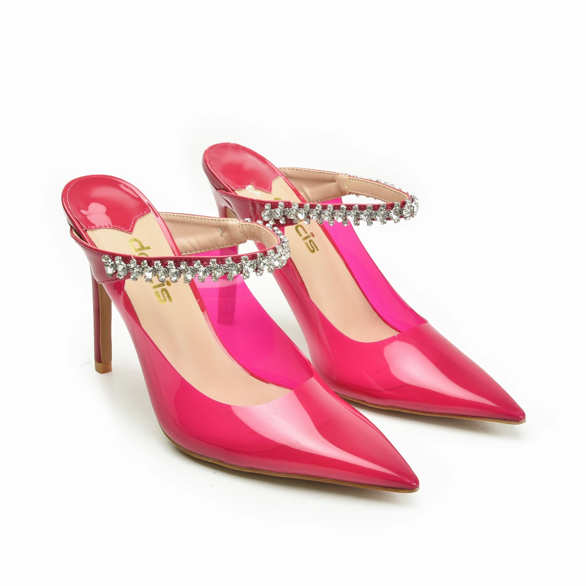 Vibrant Pink Transparent High Heel Mules | 436N-P Extreme High Heels