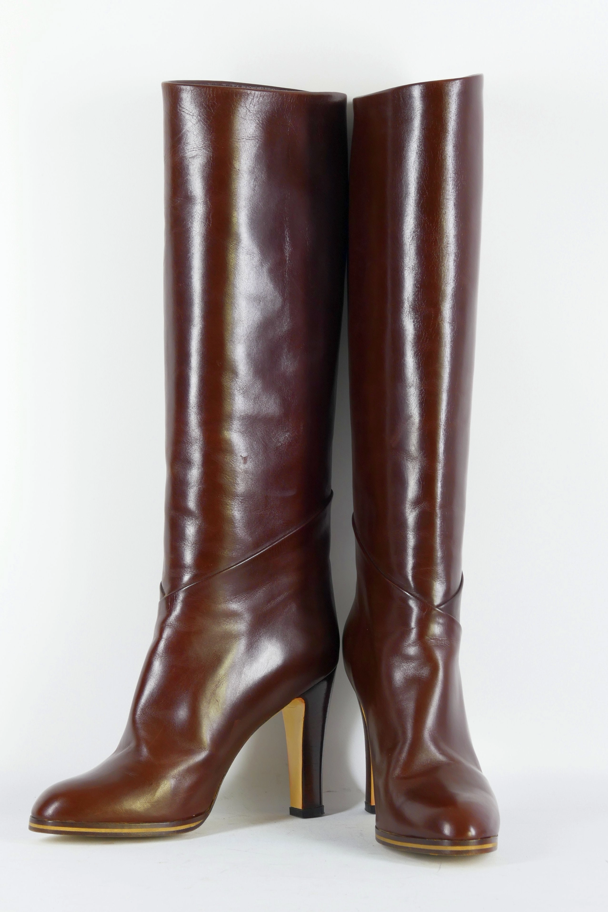 Vintage-Stiefel Leder kastanie Stiefel Flach Halbhoch