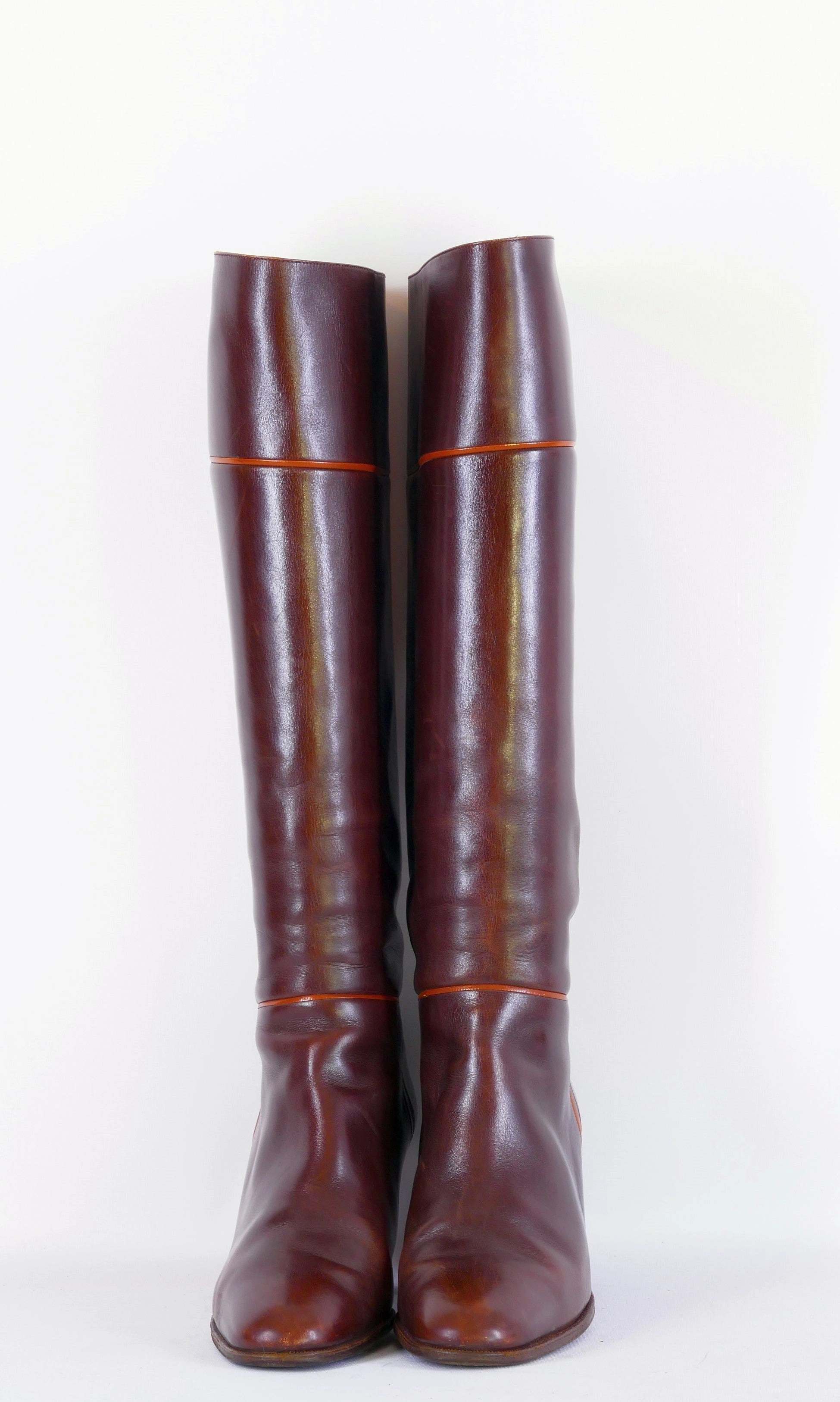 Vintage-Stiefel Leder kastanie Stiefel Leder Blockabsatz