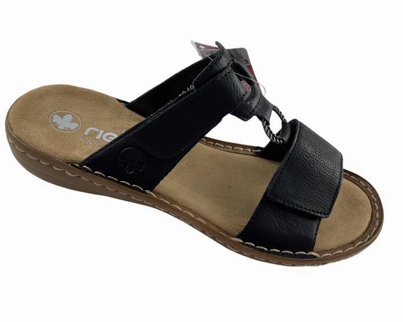 Rieker Damen  Pantoletten 60885-00 Schwarz Klettverschluss Platform Wedges High Heels